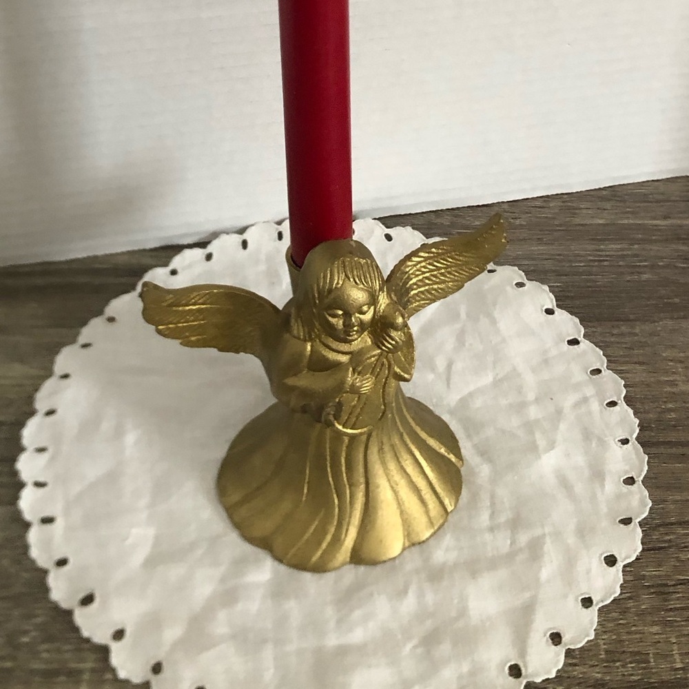Vtg Solid Brass Angel Candle Holder